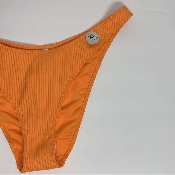 Forever 21 Size XL Tangerine High Leg Bikini Swim Bottom Textured NEW NWT - Picture 2 of 5
